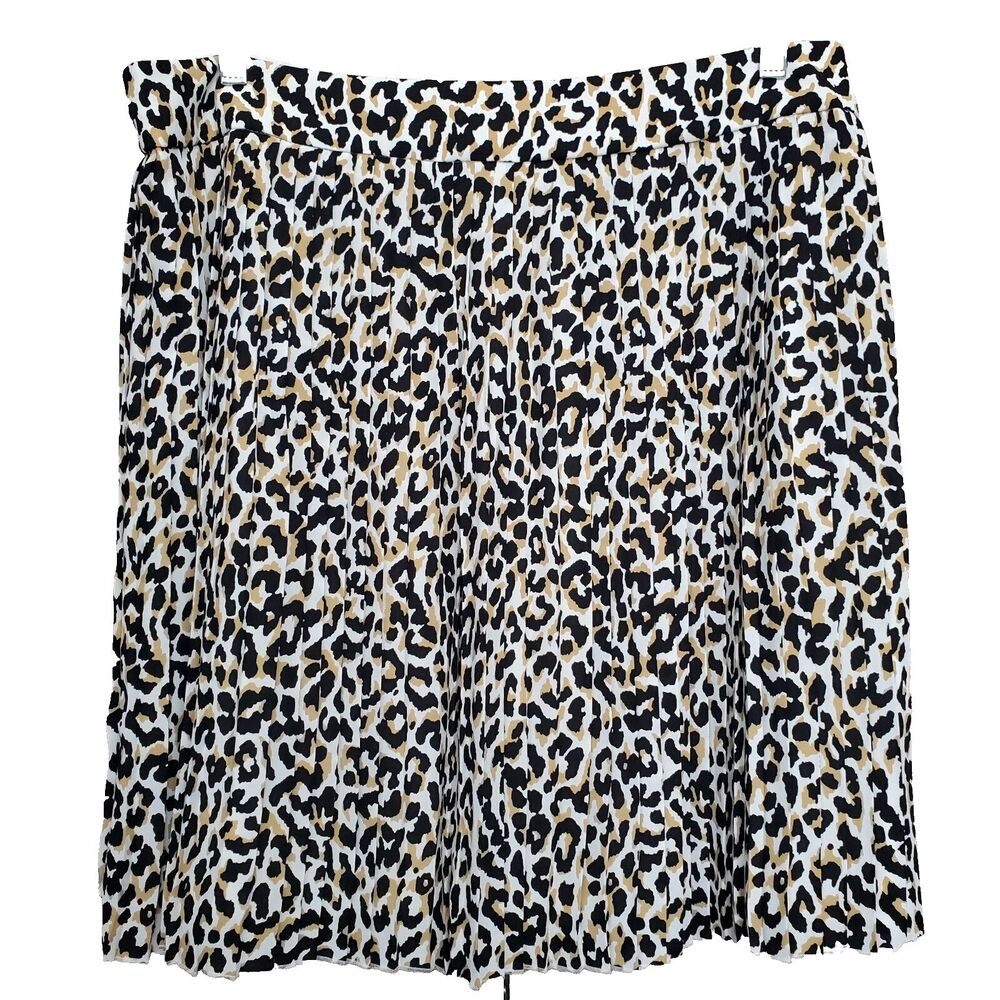 J. Crew Leopard Print Pleated Mini Skirt - Black, White, Tan